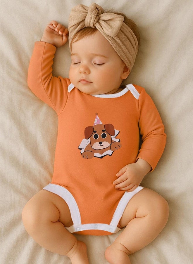BONTOTS Infant Girls Peek-a-Pup Printed Organic Cotton Bodysuit - Image 1